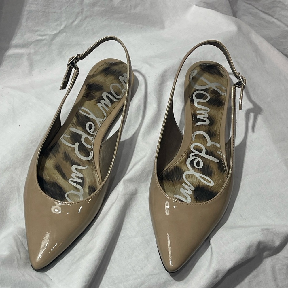 Sam Edelman Ionia Slingback Flats Women Sz 7 Pointed Beige Patent Leather Shoe